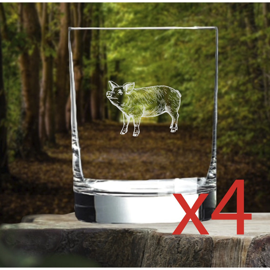 Pig Whiskey Glasses x4 Double 14 Oz Premium Old Fashioned Farm Animal Gift NEW