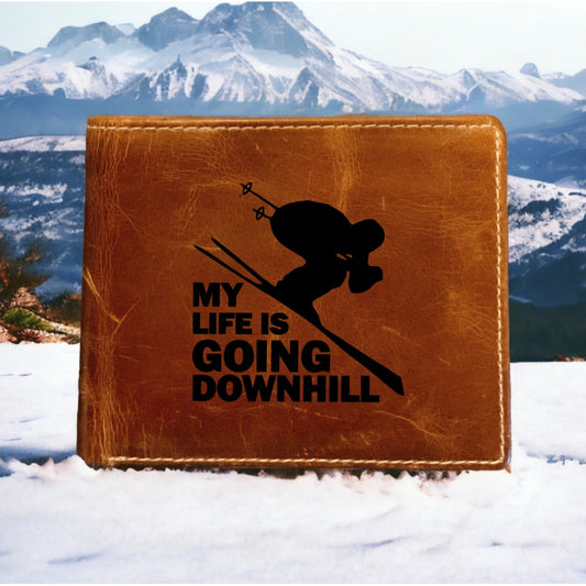 Life Downhill Leather Wallet Bifold Premium Quality Buffalo Ski Outdoor NEW
