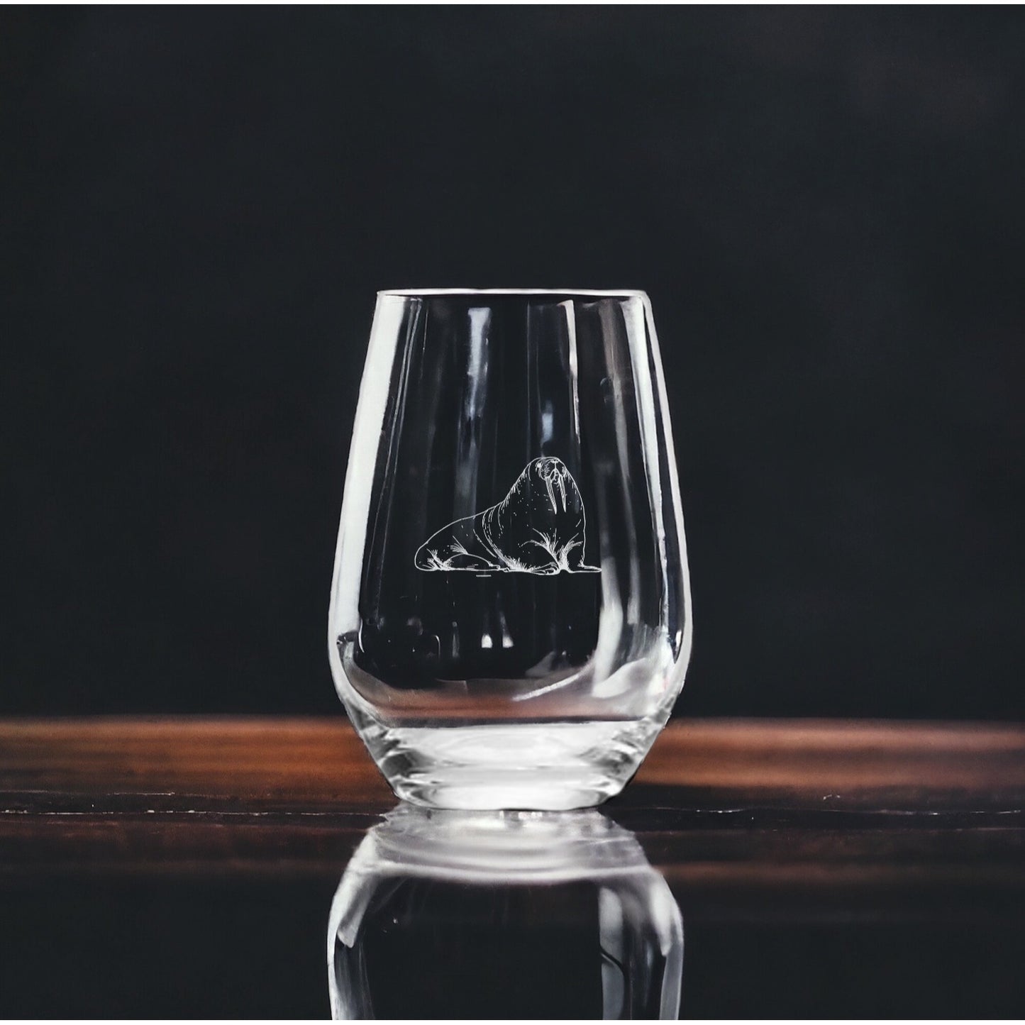 Walrus Stemless Wine Glasses x4 Premium 15 Oz Personalize Gift Animal NEW