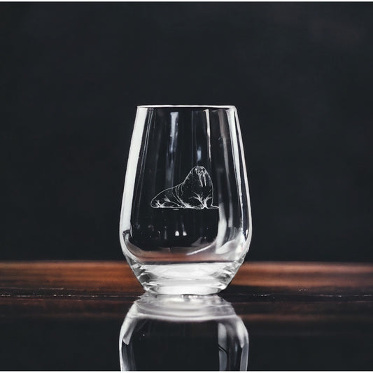 Walrus Stemless Wine Glasses x4 Premium 15 Oz Personalize Gift Animal NEW