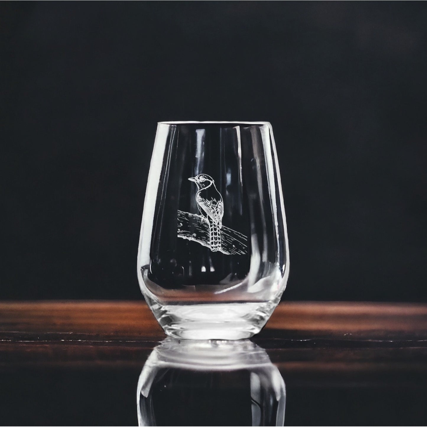 Blue Jay Stemless Wine Glasses x4 Premium 15 Oz Personalize Bird Wildlife NEW