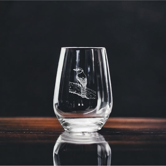 Blue Jay Stemless Wine Glasses x4 Premium 15 Oz Personalize Bird Wildlife NEW