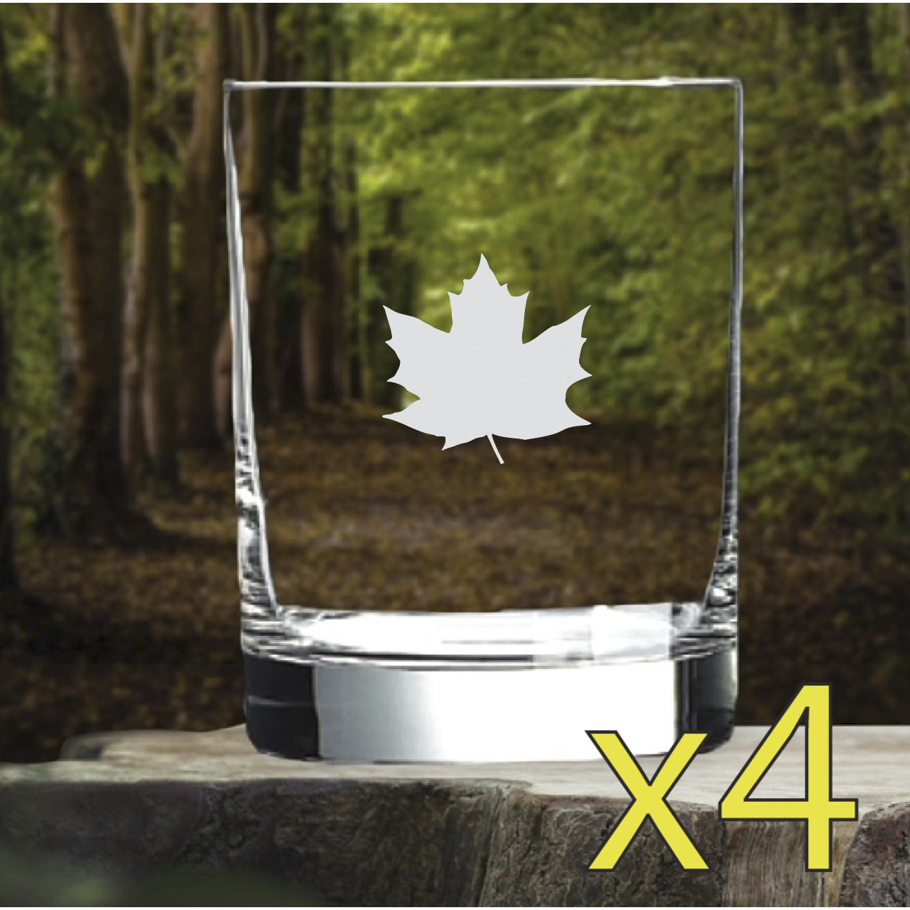 Maple Leaf Whiskey Glasses x4 Double 14 Oz Premium Old Fashioned Syrup Tree NEW