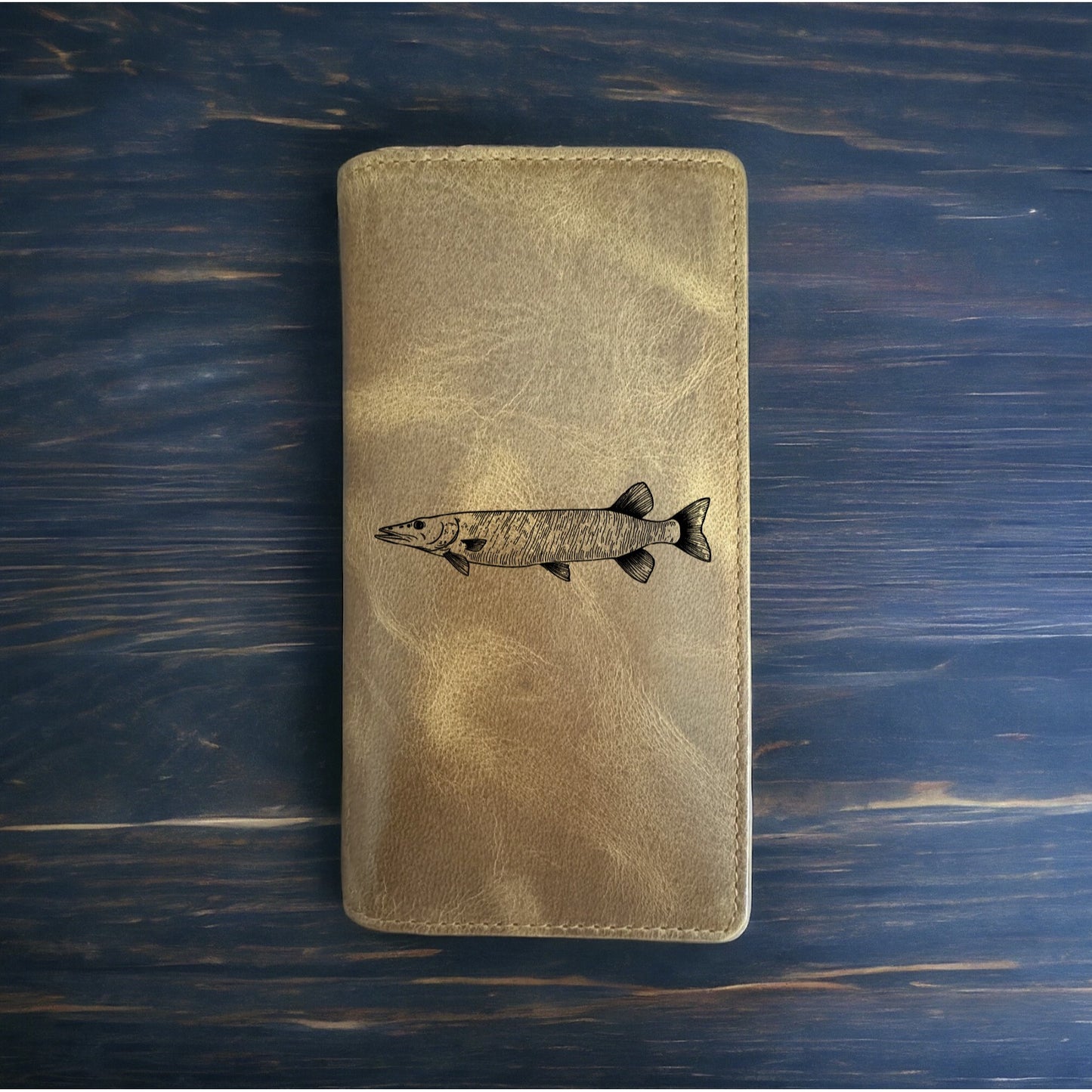 Muskie Rodeo Wallet Cowboy Western Buffalo Leather Premium Muskellunge Fish NEW