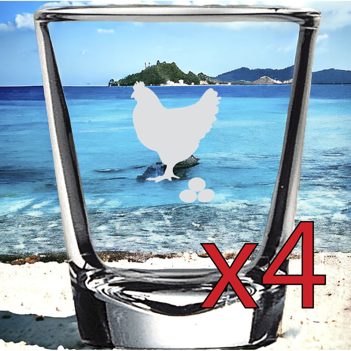 Hen x4 Shot Glasses Spirit Liquor Party 2 Oz Premium Customize Eggs Farm NEW