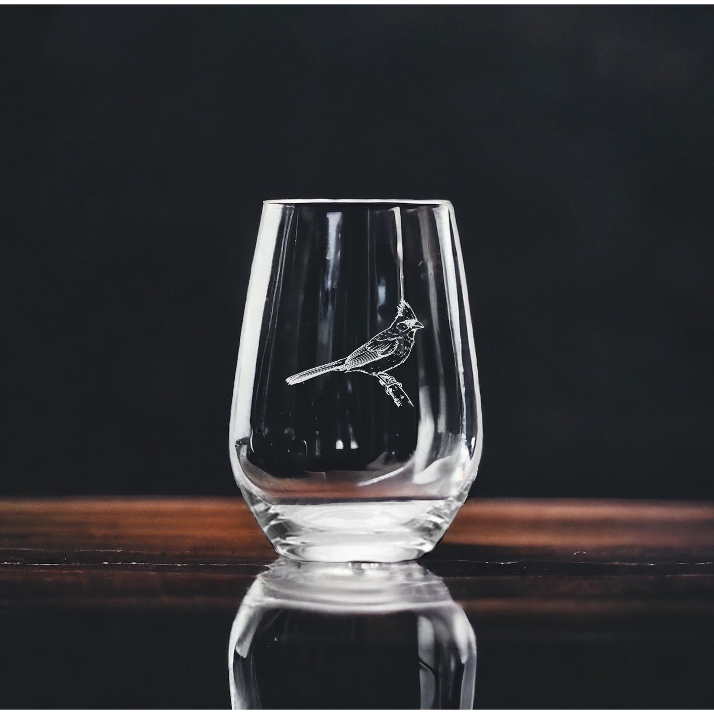 Cardinal Stemless Wine Glasses x4 Premium 15 Oz Personalize Bird Animal Gift NEW