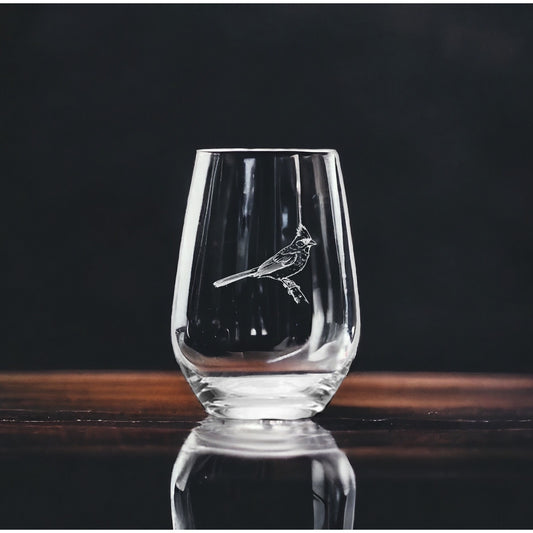 Cardinal Stemless Wine Glasses x4 Premium 15 Oz Personalize Bird Animal Gift NEW
