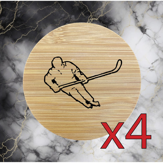 Hockey x4 Bamboo Coasters Drink Natural Wood Home Decor Lounge Sport Game NEW