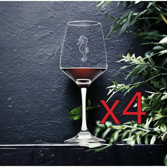 Seahorse Wine Glasses x4 Premium 12 Oz Personalize Animal Ocean Wild Gift NEW