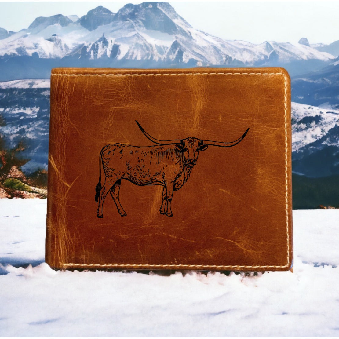 Texas Longhorn Leather Wallet Bifold Premium Quality Buffalo Animal Gift NEW