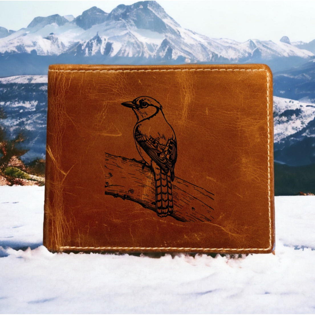 Blue Jay Leather Wallet Bifold Premium Quality Buffalo Bird Animal Wildlife NEW