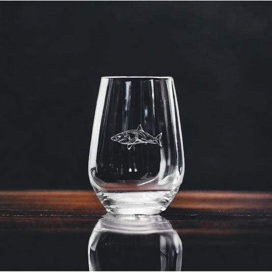 Shark Stemless Wine Glasses x4 Premium 15 Oz Personalize Great White Gift NEW