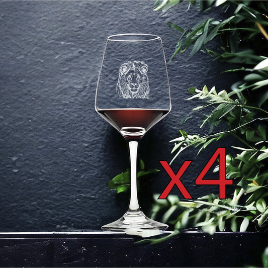 Lion Wine Glasses x4 Premium 12 Oz Personalize Animal Wildlife Gift Big Cat NEW