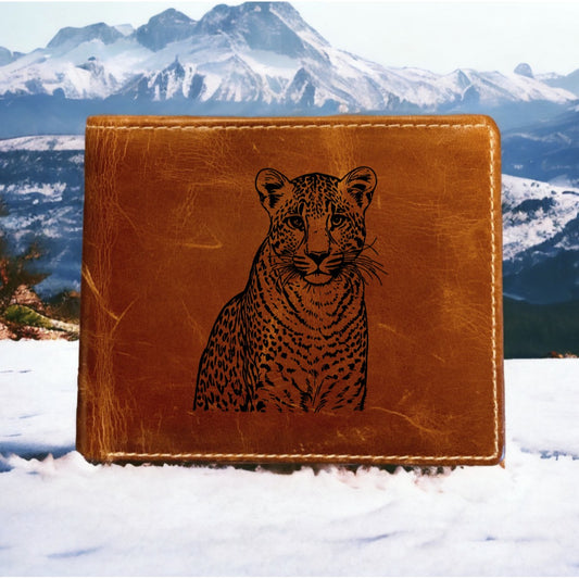 Leopard Leather Wallet Bifold Premium Quality Buffalo Animal Wildlife Gift NEW