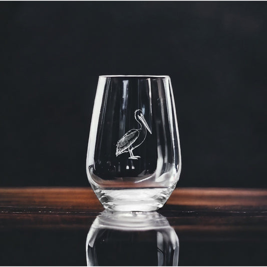Pelican Stemless Wine Glasses x4 Premium 15 Oz Personalize Gift Bird Ocean NEW