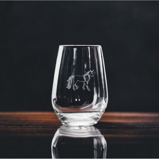 Unicorn Stemless Wine Glasses x4 Premium 15 Oz Personalize Gift NEW