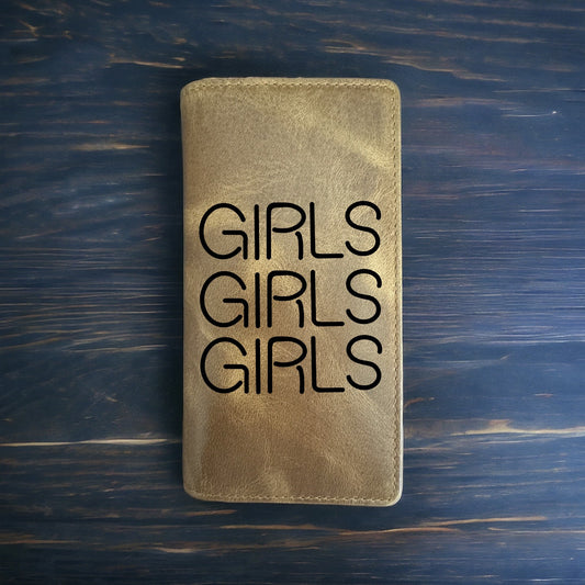 Girls Girls Girls Rodeo Wallet Cowboy Western Buffalo Leather Premium Quote NEW