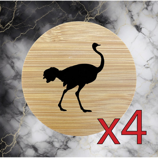 Ostrich x4 Bamboo Coasters Drink Natural Wood Home Decor Lounge Animal Wild NEW