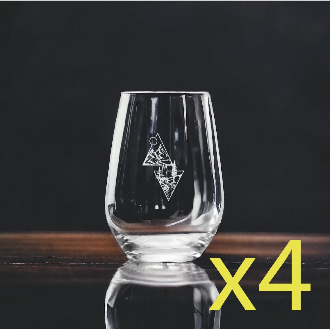 Mountain Abstract Stemless Wine Glasses x4 Premium 15 Oz Personalize Outdoor NEW