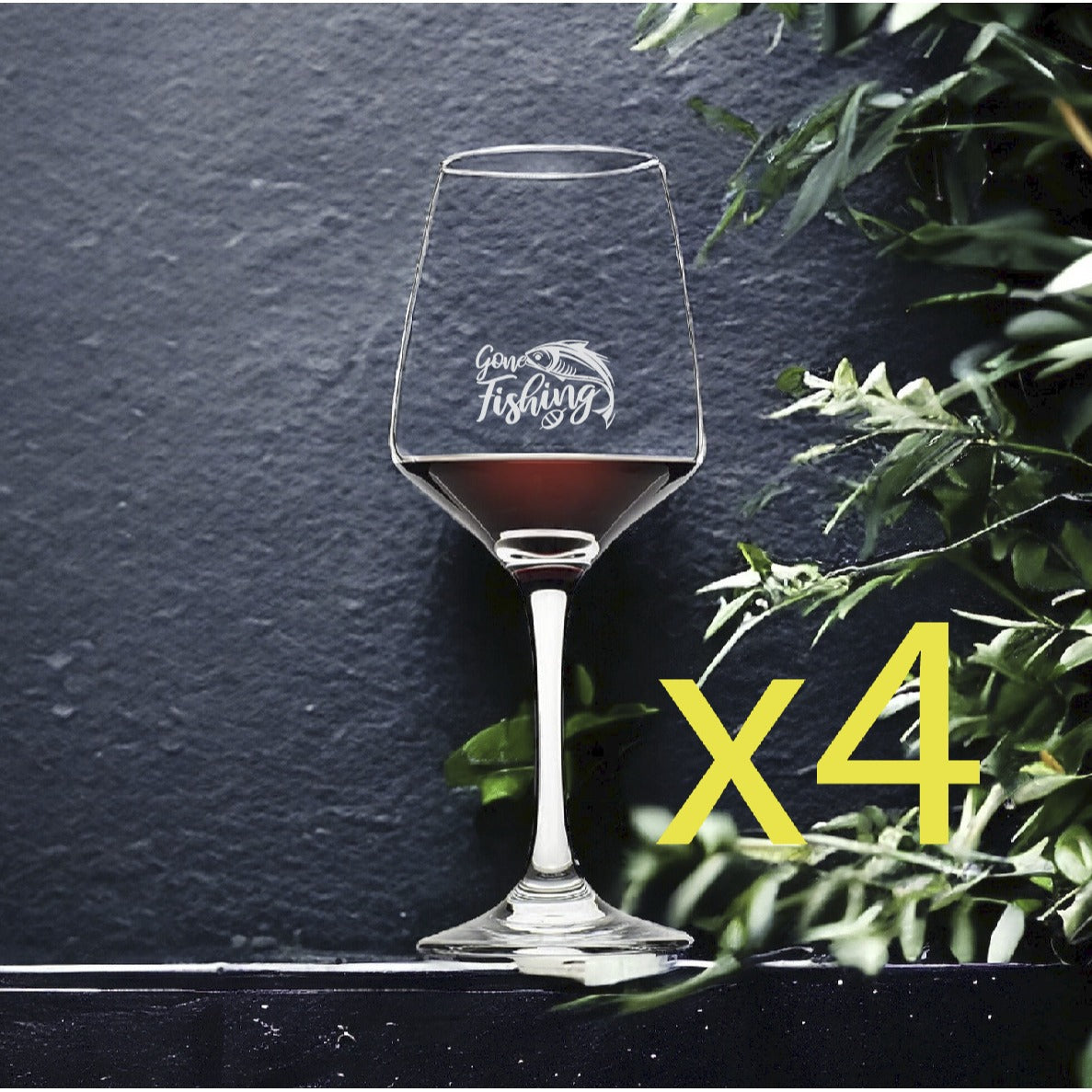 Gone Fishing Wine Glasses x4 Premium 12 Oz Personalize Outdoor Lure NEW