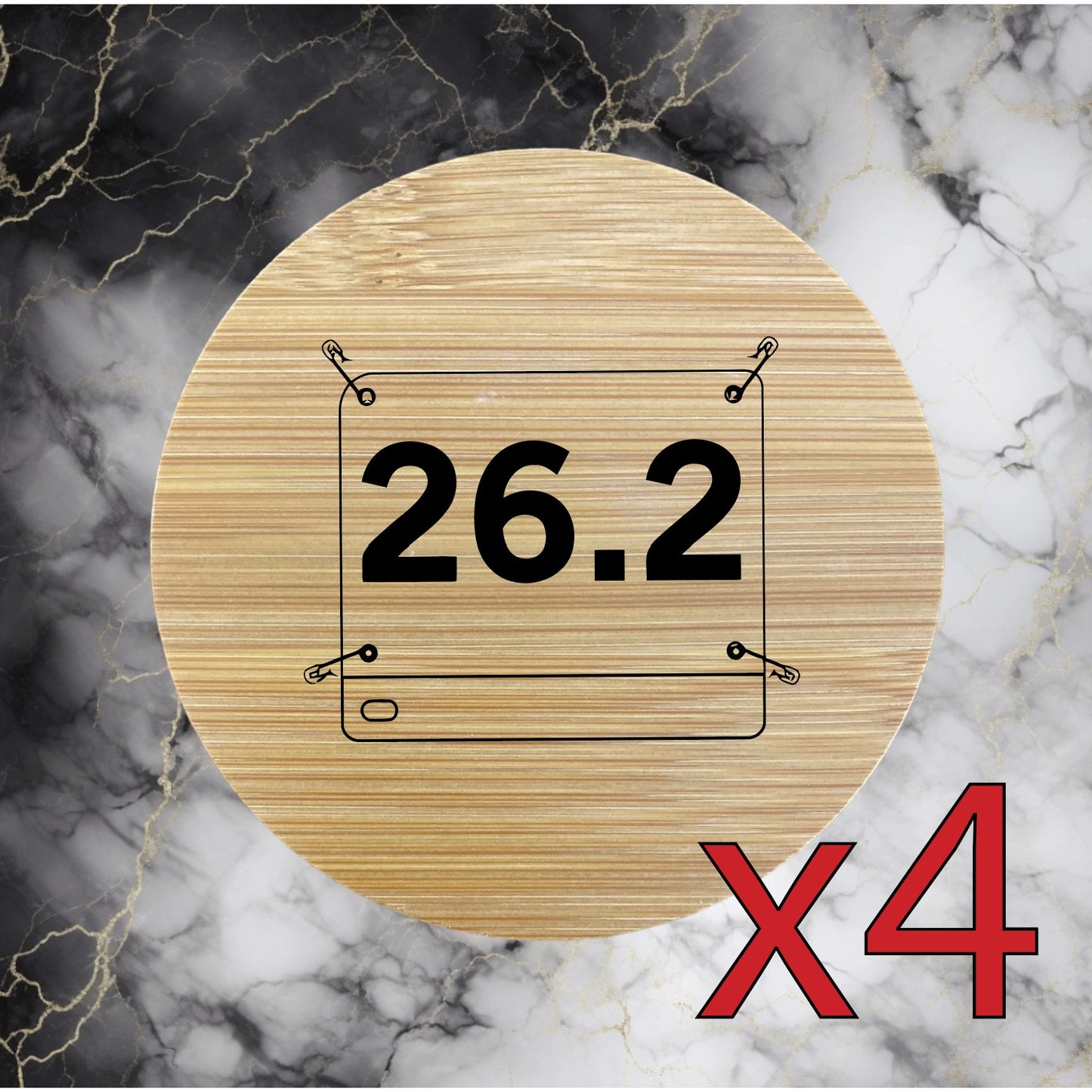 Marathon Bib x4 Bamboo Coasters Drink Natural Wood Home Decor Lounge Run NEW