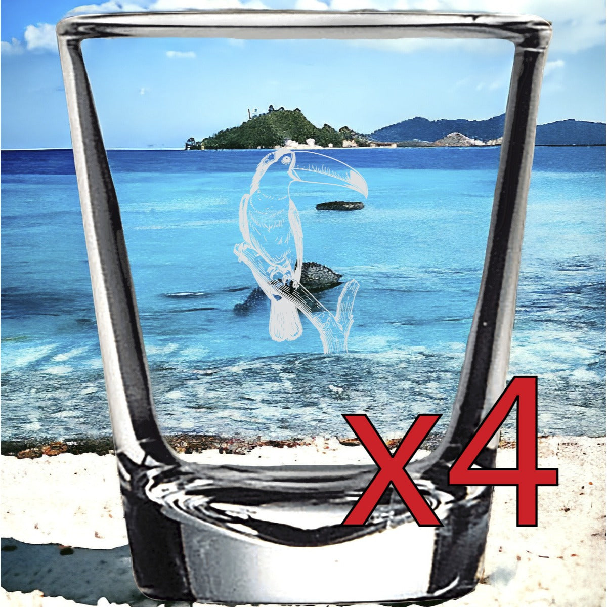 Toucan x4 Shot Glasses Spirit Liquor Party 2 Oz Premium Customize Bird Gift NEW