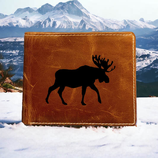 Moose Shape Leather Wallet Buffalo Bifold