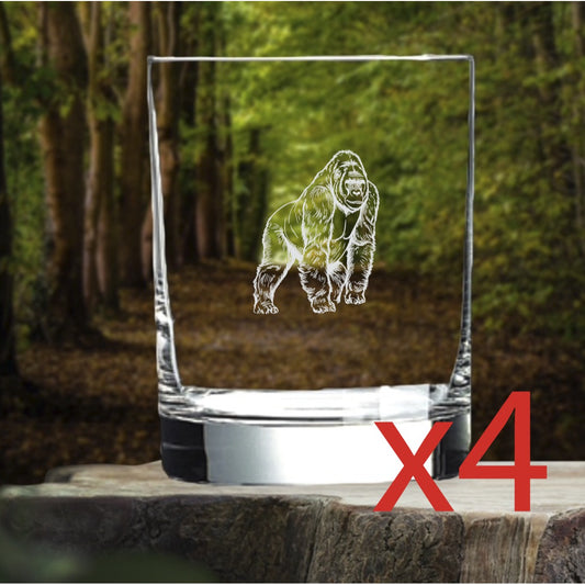 Gorilla Whiskey Glasses x4 Double 14 Oz Premium Old Fashioned Animal Gift NEW
