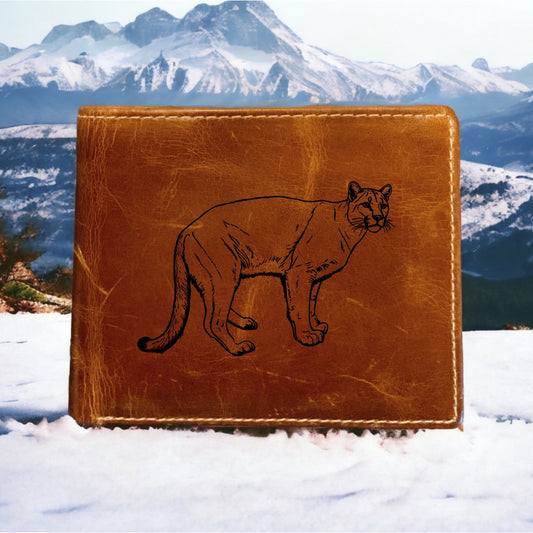 Mountain Lion Leather Wallet Bifold Premium Quality Buffalo Cougar Cat Gift NEW