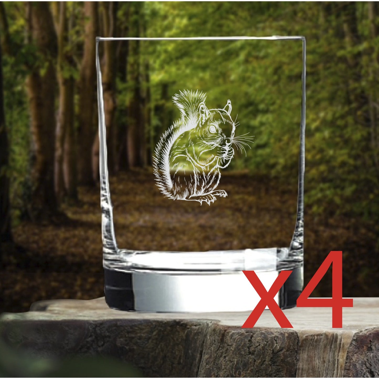 Squirrel Whiskey Glasses x4 Double 14 Oz Premium Old Fashioned Animal Gift NEW