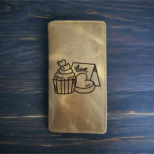 Love Cupcake Rodeo Wallet Cowboy Western Buffalo Leather Premium Heart Note NEW