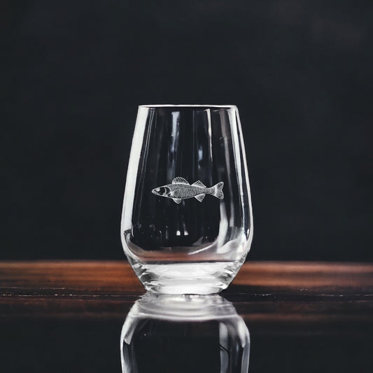 Walleye Stemless Wine Glasses x4 Premium 15 Oz Personalize Gift Outdoor Fish NEW