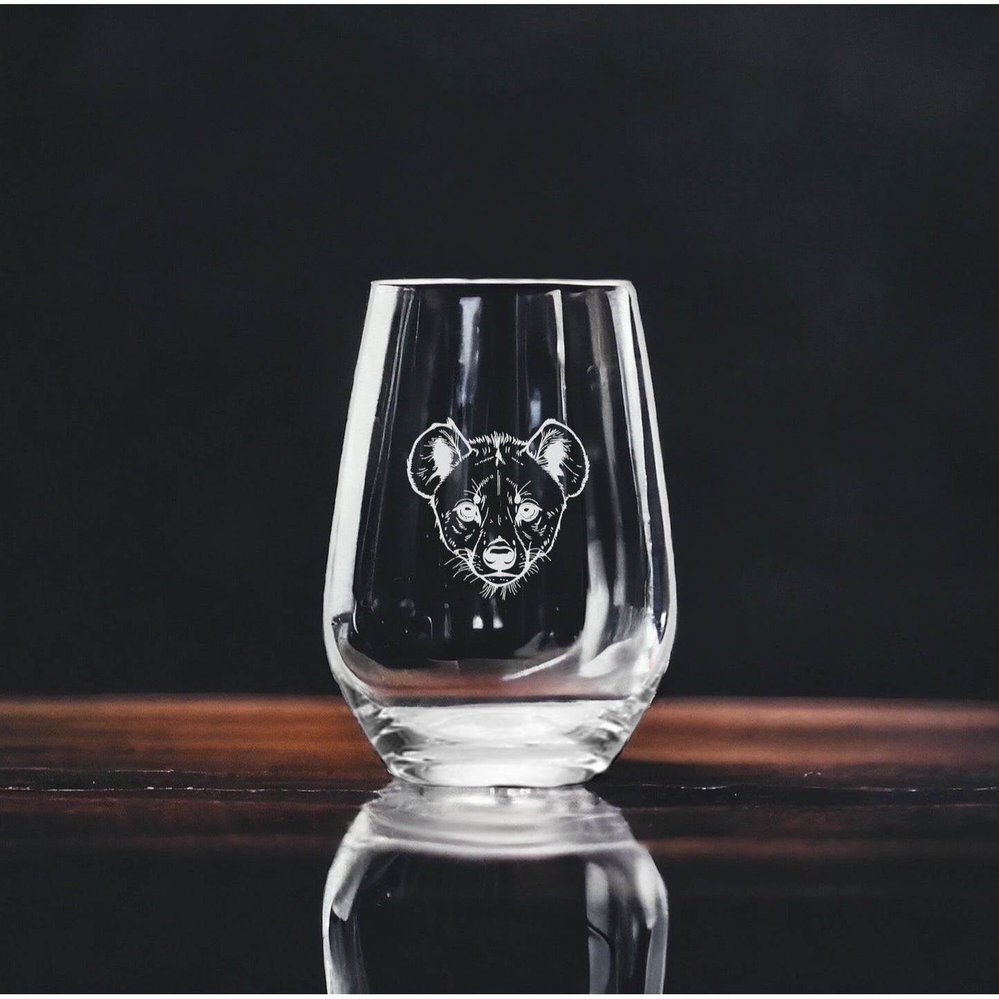 Hyena Stemless Wine Glasses x4 Premium 15 Oz Personalize Gift Animal Outdoor NEW