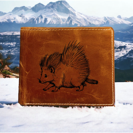 Porcupine Leather Wallet Bifold Premium Quality Buffalo Animal Wild Gift NEW