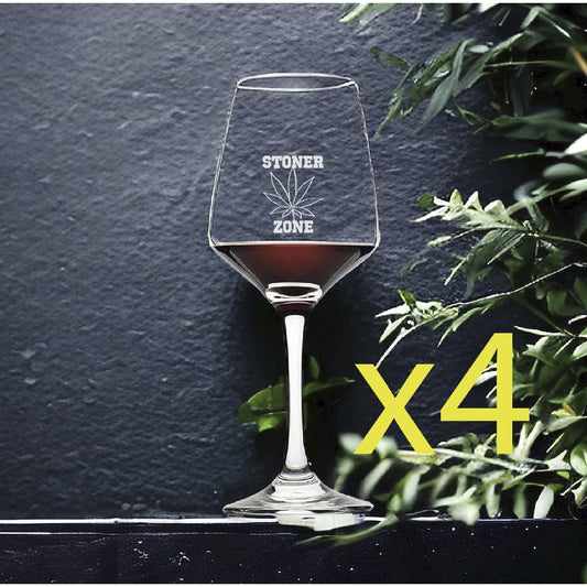Stoner Zone Wine Glasses x4 Premium 12 Oz Personalize 420 Weed Marijuana NEW