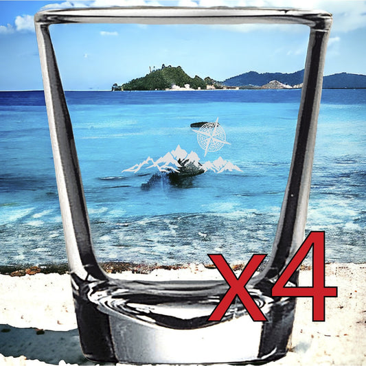 Mountain x4 Shot Glasses Spirit Liquor Party 2 Oz Premium Customize Compass NEW