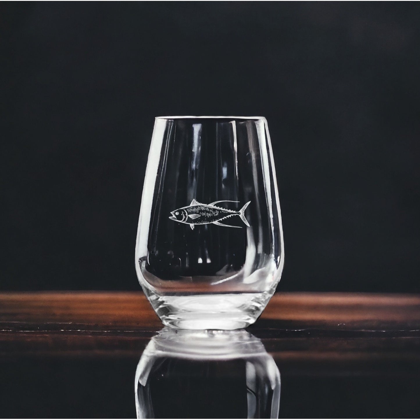 Tuna Stemless Wine Glasses x4 Premium 15 Oz Personalize Gift Fish Ocean NEW