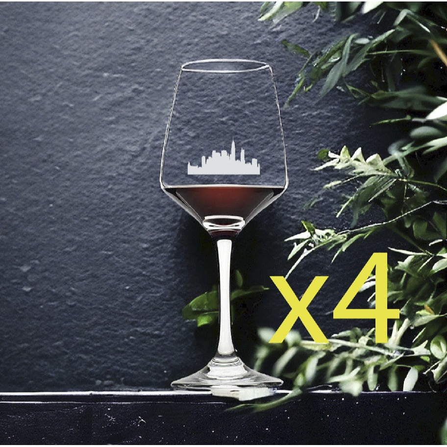 City Skyline Wine Glasses x4 Premium 12 Oz Personalize Life Buildings NEW