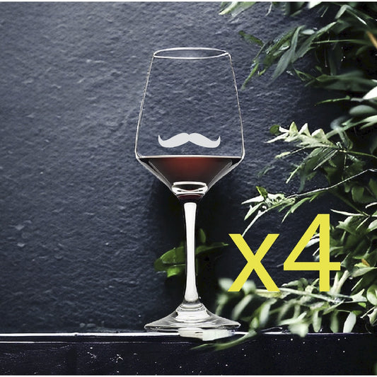 Mustache Wine Glasses x4 Premium 12 Oz Personalize Man Men Style Hair NEW