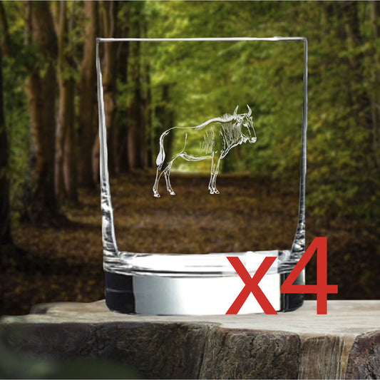 Wildebeest Whiskey Glasses x4 Double 14 Oz Premium Old Fashioned Gift Animal NEW