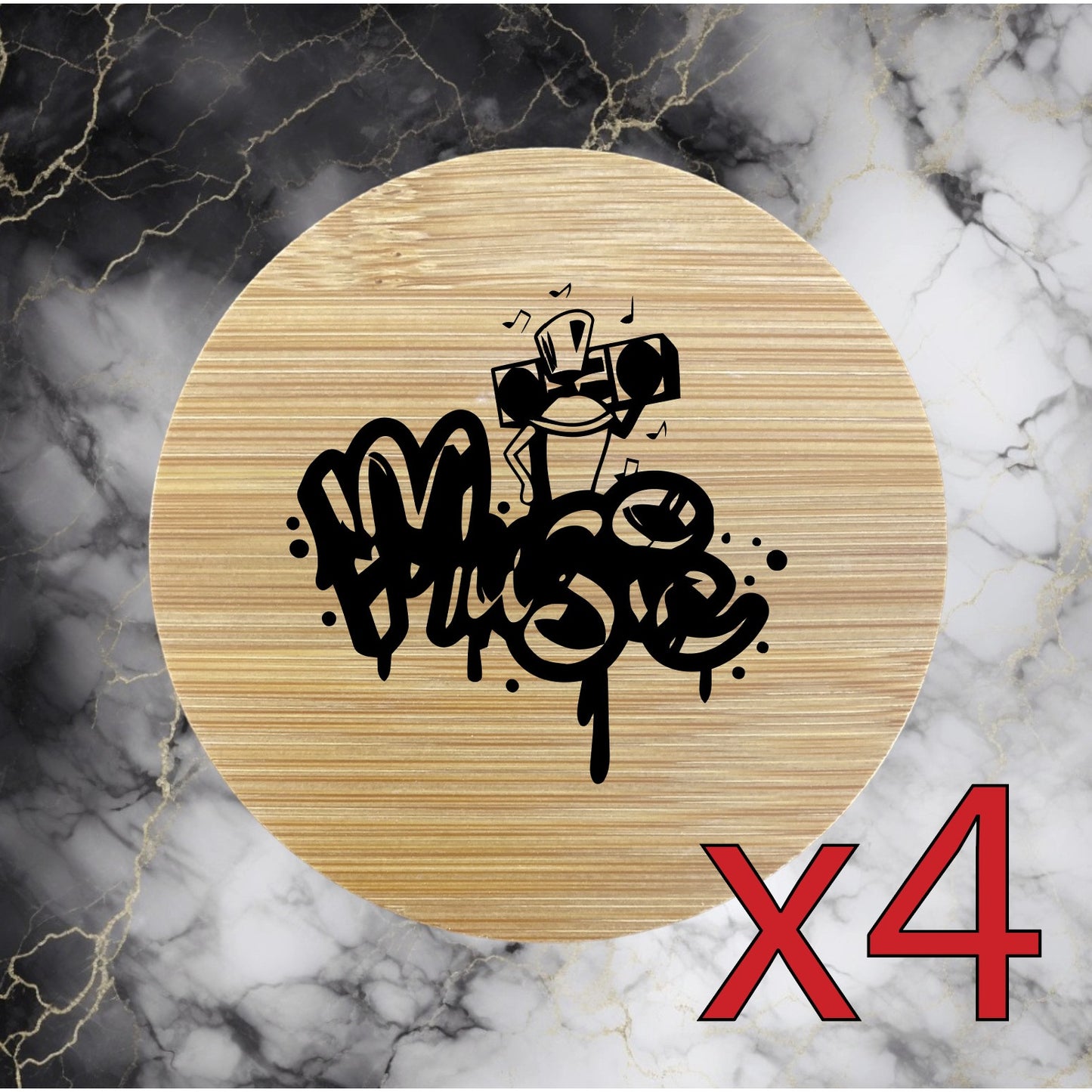 Music x4 Bamboo Coasters Drink Natural Wood Home Decor Lounge Spray Paint NEW