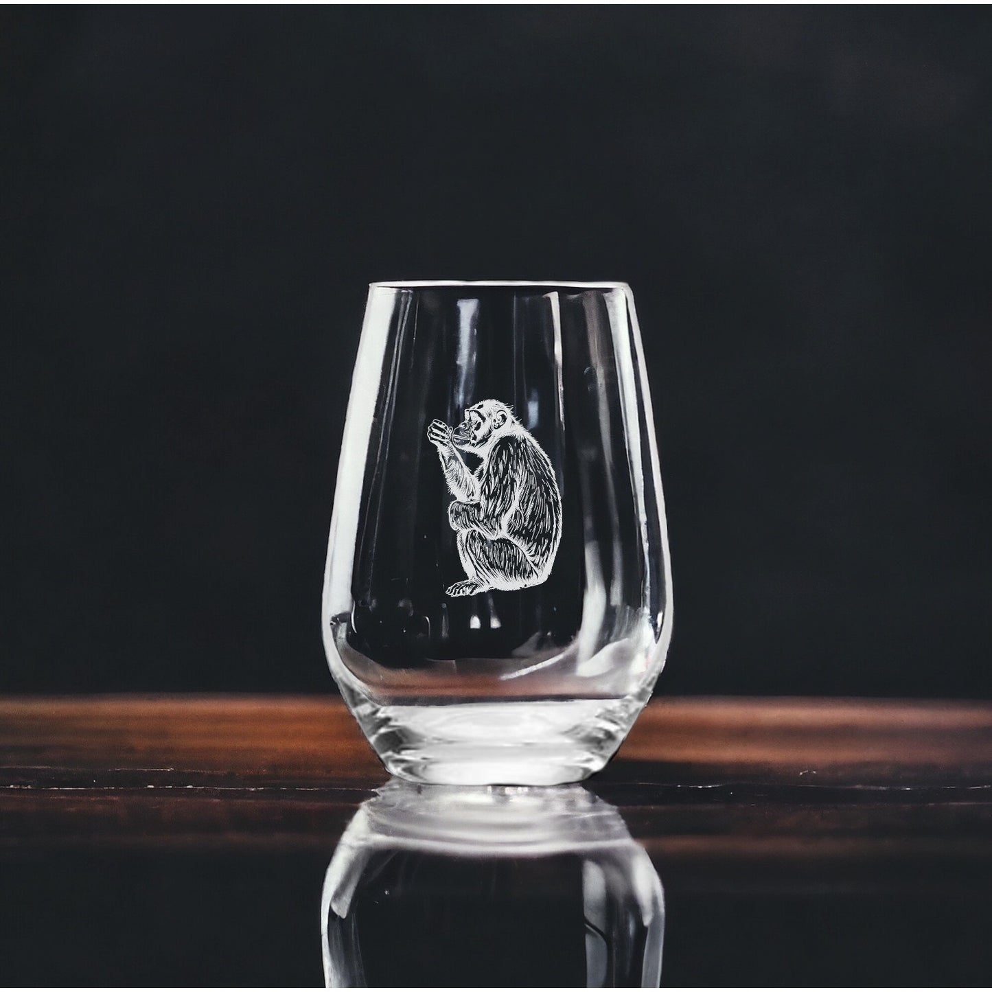 Chimpanzee Stemless Wine Glasses x4 Premium 15 Oz Personalize Monkey Animal NEW