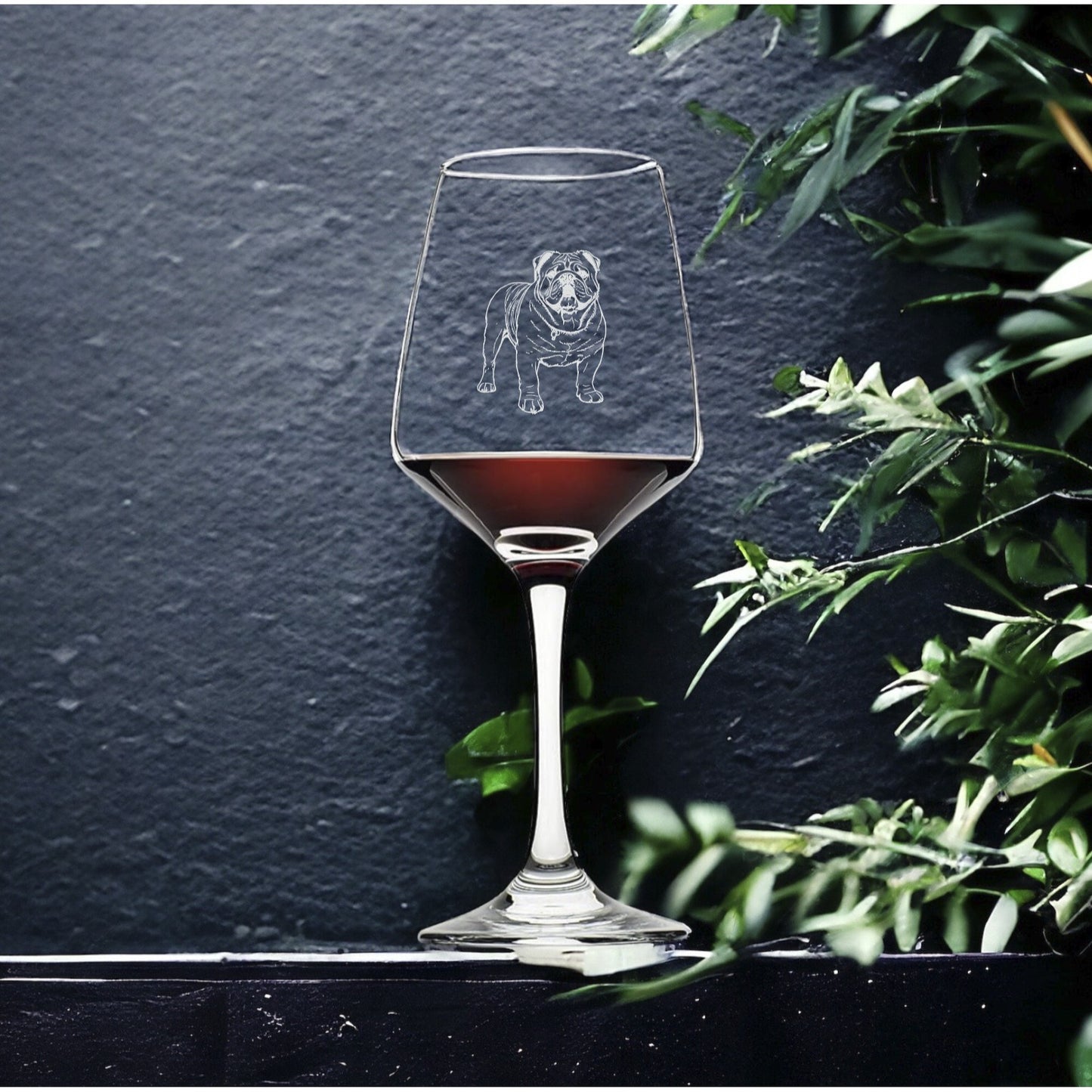 Bulldog Wine Glasses x4 Premium 12 Oz Personalize Dog Pet Animal Gift NEW