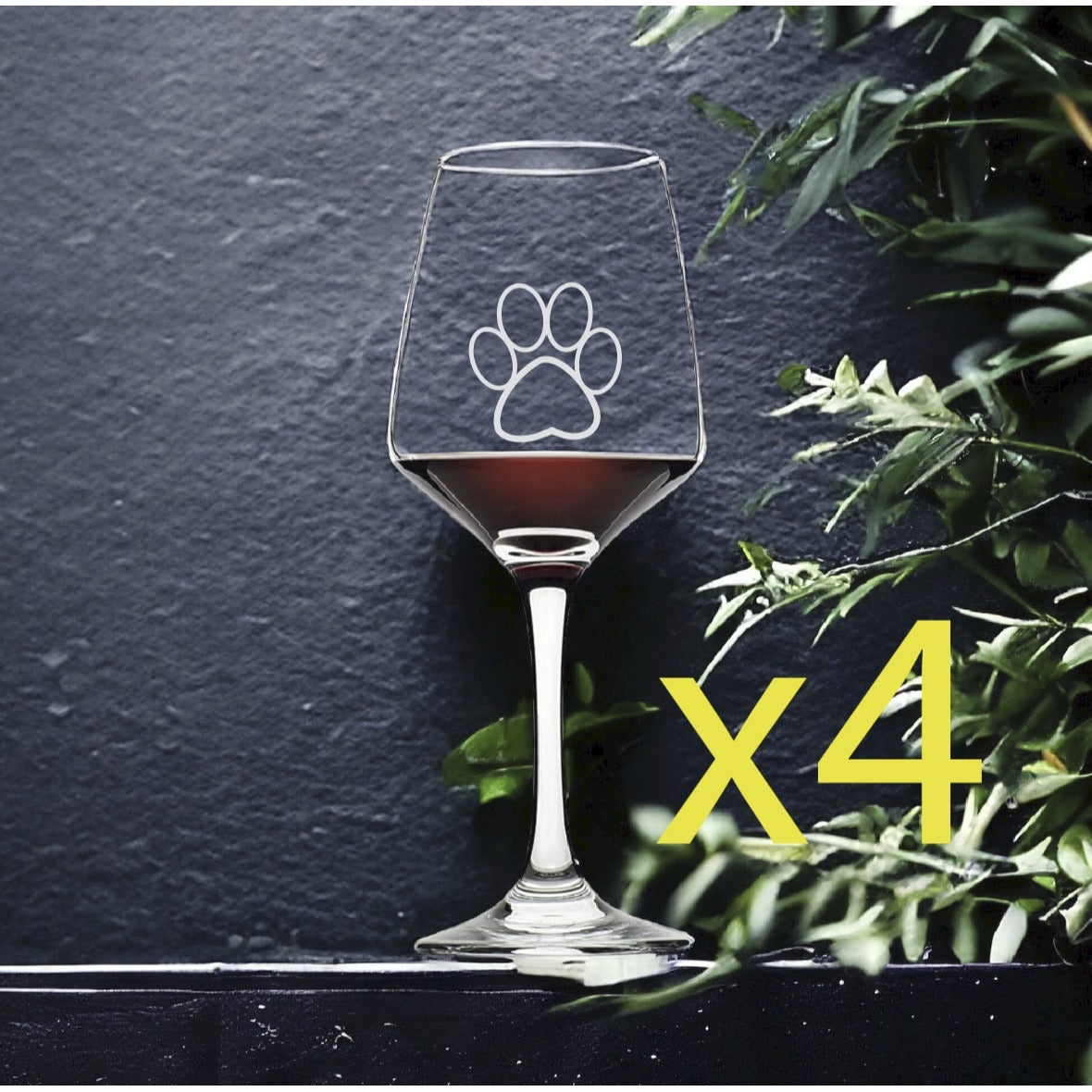 Dog Paw Wine Glasses x4 Premium 12 Oz Personalize Pet Animal Heart Love NEW
