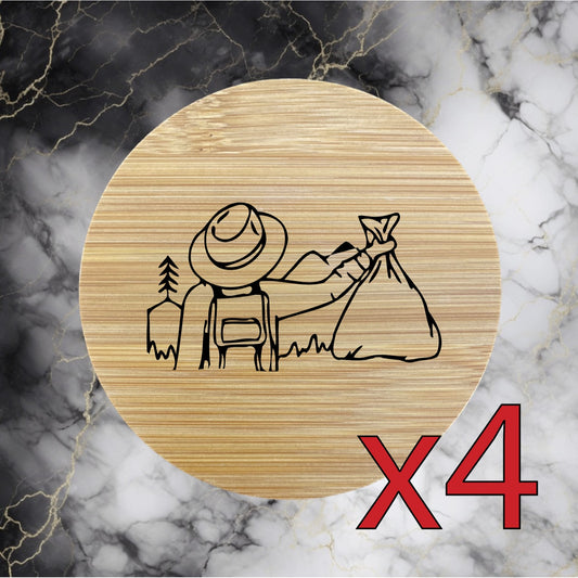 Outdoor Camp x4 Bamboo Coasters Drink Natural Wood Home Decor Lounge Nature NEW