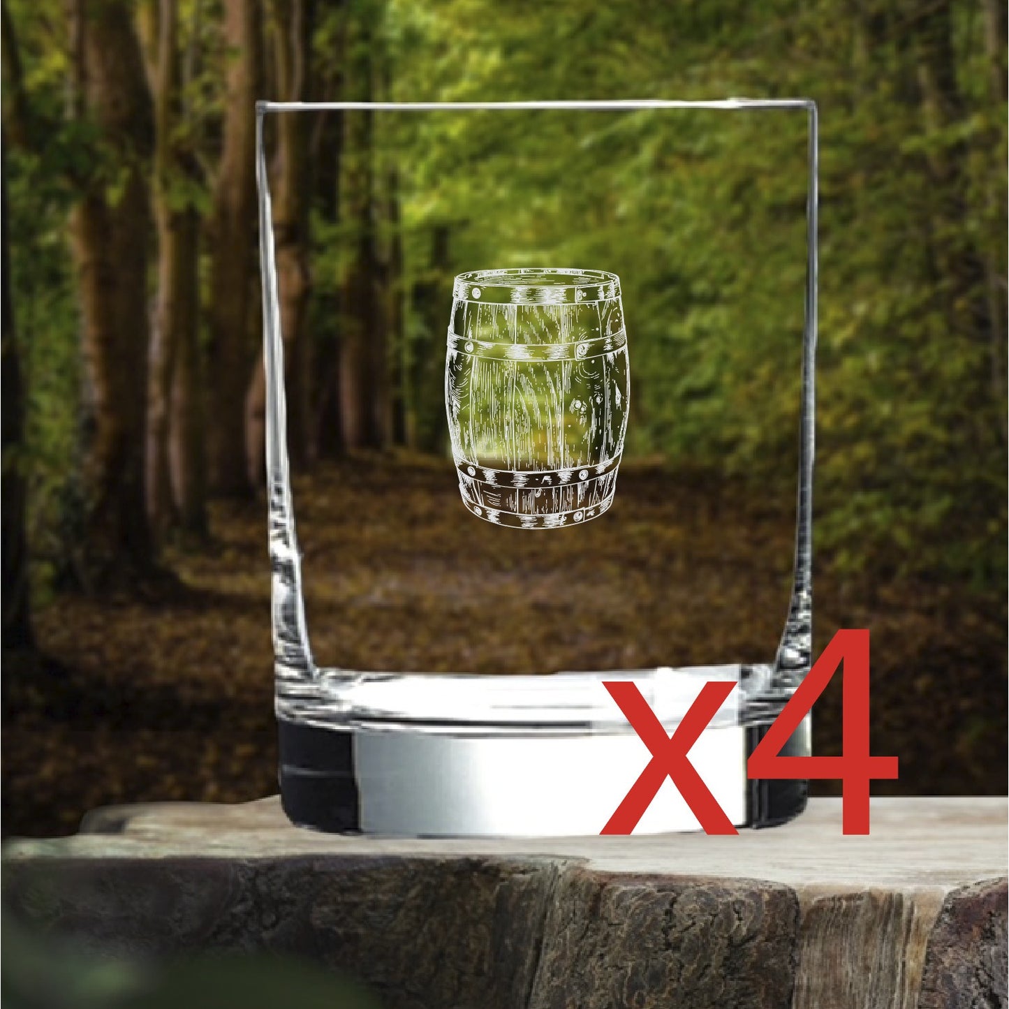 Whiskey Barrel Whiskey Glasses x4 Double 14 Oz Premium Old Fashioned Gift NEW