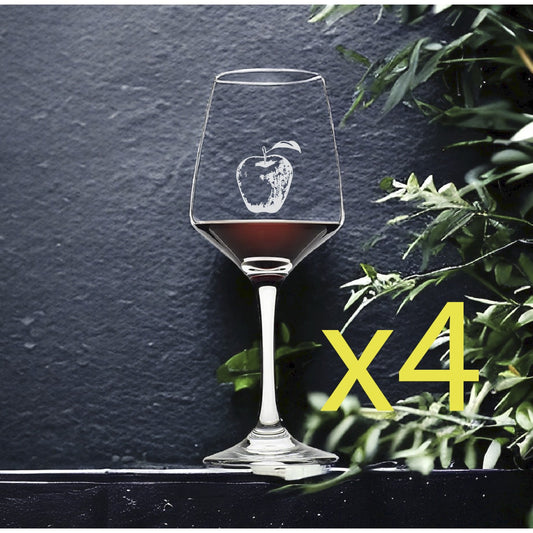 Apple Wine Glasses x4 Premium 12 Oz Personalize Fruit Tree Food Organic NEW