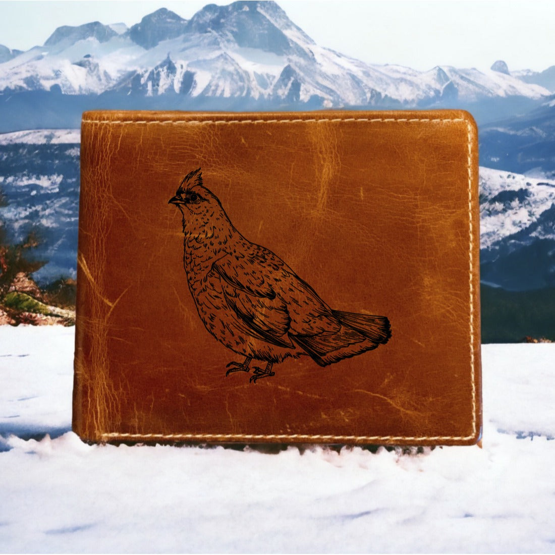 Grouse Leather Wallet Bifold Premium Quality Buffalo Animal Wildlife Gift NEW