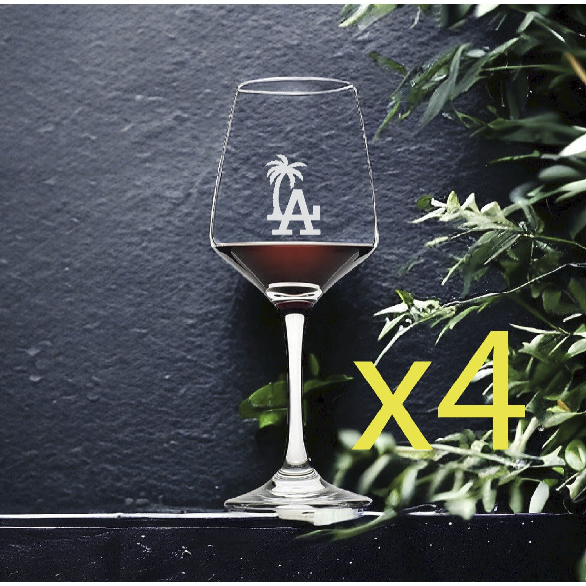 LA Wine Glasses x4 Premium 12 Oz Personalize Los Angeles Palm Tree Beach NEW