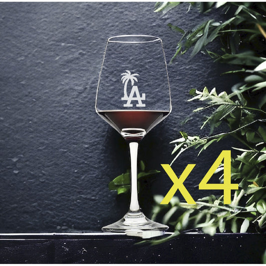 LA Wine Glasses x4 Premium 12 Oz Personalize Los Angeles Palm Tree Beach NEW